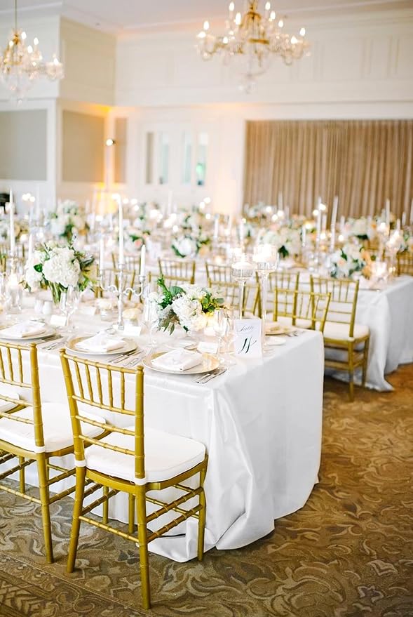 12 Pack White Satin Tablecloth, 57 x 108 Inch Silky Satin Table Cloth, Rectangle Bright Silk Tablecloth Smooth Fabric Table Covers Overlay Silky Table Decoration for Wedding Party Banquet Birthday