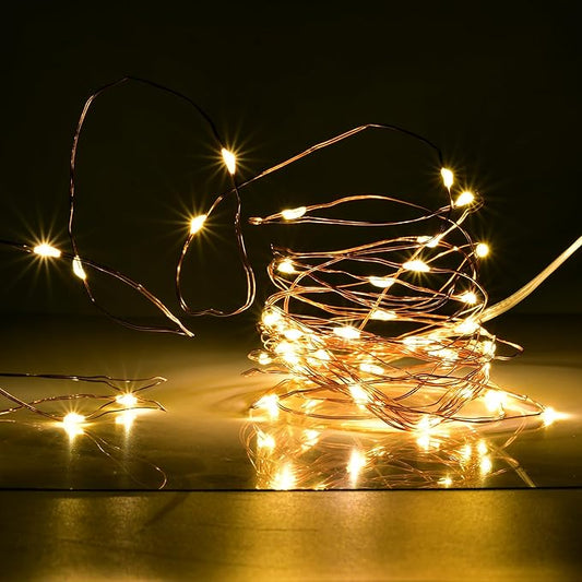Karlling Battery Operated Fairy Lights, 16ft 50 LED Warm White Copper Wire String Lights with 6-Hour Timer and 8 Lighting Modes for Mason Jars, Bedroom, Wedding Centerpieces, 1 Pack