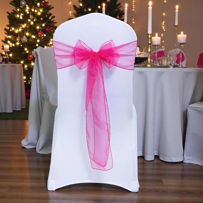MDS® Pack of 200 Organza Chair Sashes for Wedding Decoration, Reusable Sheer Chair Bows for Banquet Chair Cover, Reception, Bridal Shower, Baby Shower, Birthday Party & Special Events - Magenta