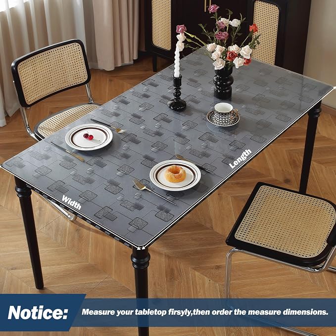 OstepDecor Geometric Table Protector 42 x 78 Inch, 1.5mm Thick Plastic Table Cover, Waterproof Dining Tabletop Protector Rectangle Vinyl Tablecloth PVC Desk Pad Mat for Kitchen, Wooden Table