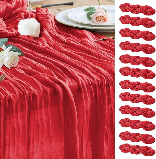Wokceer Cheesecloth Table Runner 12Pack 10FT Red Gauze Christmas Fall Cheese Cloth Table Runner for Party Long Rustic Sheer Thanksgiving Table Runners for Baby Bridal Shower Wedding Easter Table
