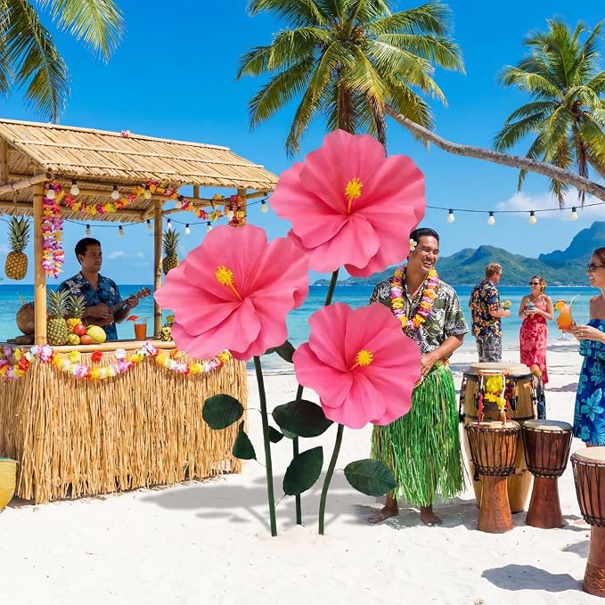Norme 3 Pcs Giant Hawaiian Hibiscus Flowers 12, 16, 20 Inch Large Artificial Tropical Party Decoration Velvet Hibiscus Petals Big Paper Flower for Flamingo Summer Luau Aloha Party Decor