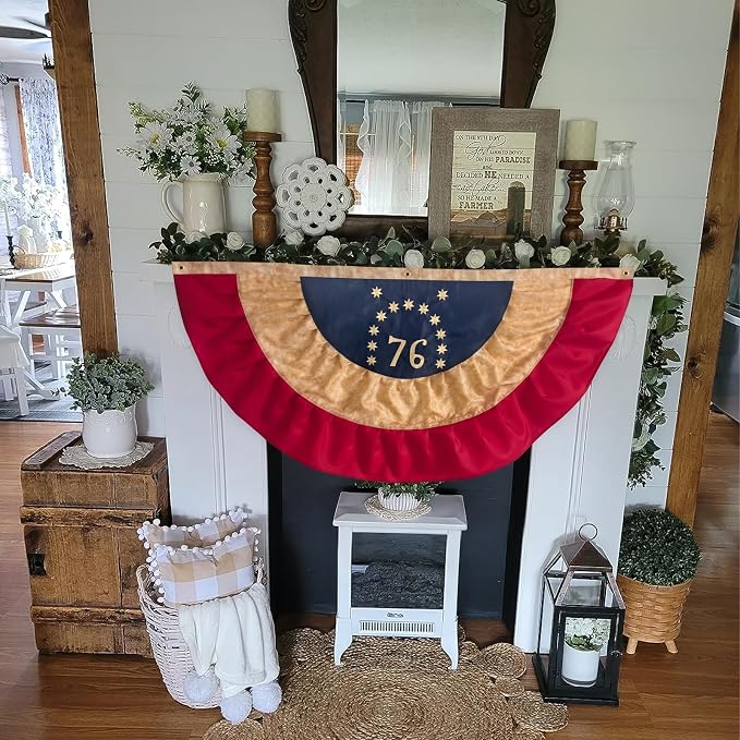 Bradford Vintage 76 Bunting Flag 3X6 ft for Outdoor 250th Anniversary, Tea Staind American US Flag Buntings for Outside Patriotic 6 FT USA Pleated Fan with 3 Brass Grommets for 4th of July Decorations