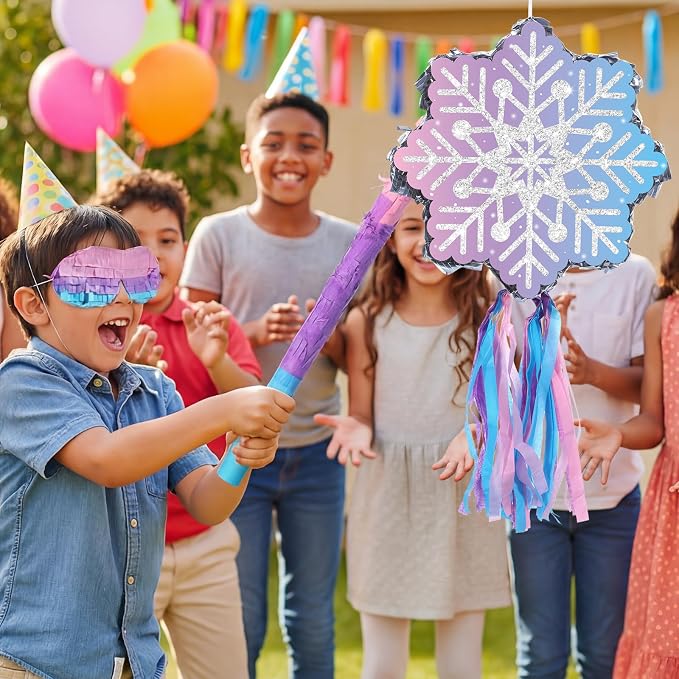 VioraWhite Snowflake Piñata Snowflake Birthday Decorations Wonderland Birthday Party Supplies Piñata with Blindfold Stick for Princess Party Supplies Decorations