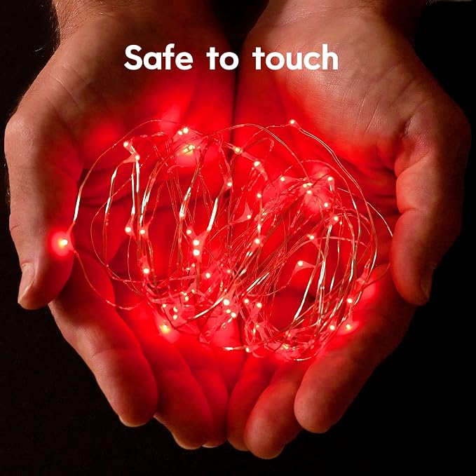 YEGUO 4 Pack Halloween Solar Fairy Lights, Each 33ft 100 LED Red Christmas Lights Outdoor Waterproof, 8 Modes Sliver Wire Solar String Lights