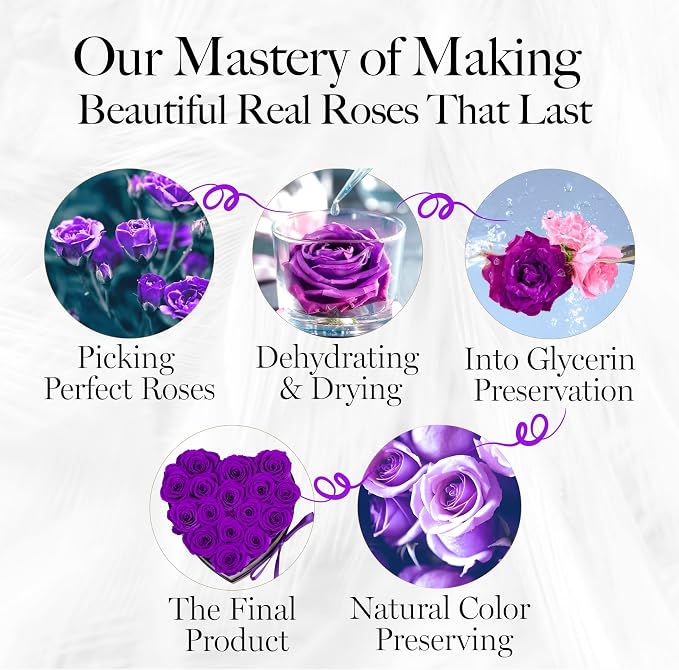 GLAMOUR BOUTIQUE 16 Flower Forever Heart Shape Box, Mothers Day Gift For Mom, Eternal Preserved Roses Gift for Her, Flowers bouquet, For Birthday, Anniversary, Girlfriend - Purple (Color-Treated)