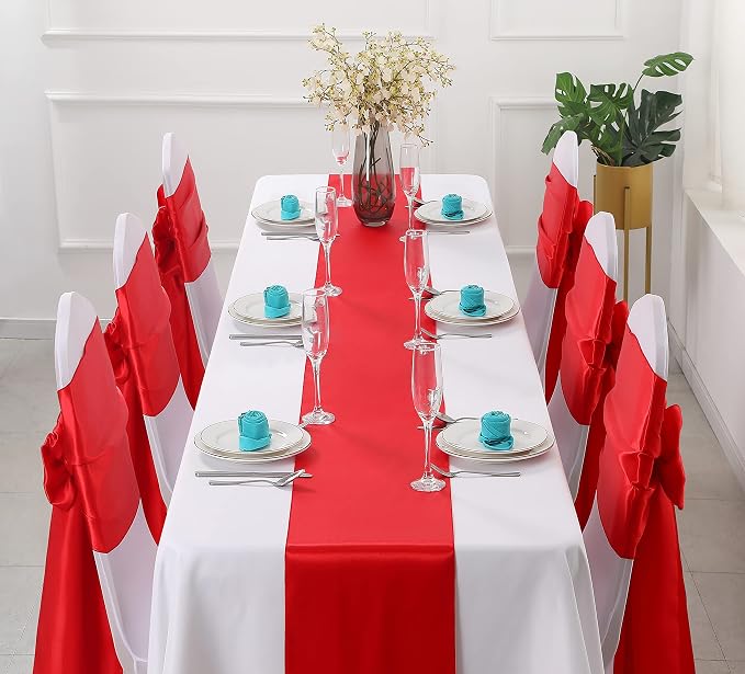 Horbaunal 24 Pack Red Satin Table Runner 12 x 108 Inch, Smooth Table Runners for Wedding Banquets Birthday Party