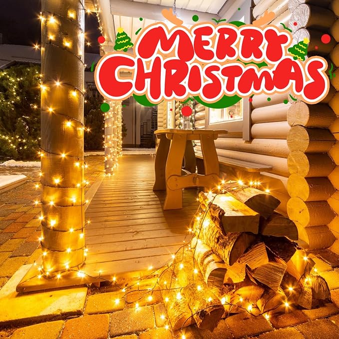 200LED 66ft Christmas String Lights Battery Wreath Lights for Classroom | Green Wire, Timer, 8 Lighting Modes,Waterproof,Fairy Lights for Bedroom Christmas Decor, Warm White