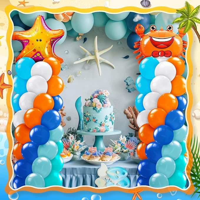 Kasyat 2 Sets Ocean Themed Balloon Column Stand Kit Blue Sea Balloon Arch Garland Kit Marine Animals Decoration for Ocean Theme Birthday Baby Shower Wedding Party Supplies