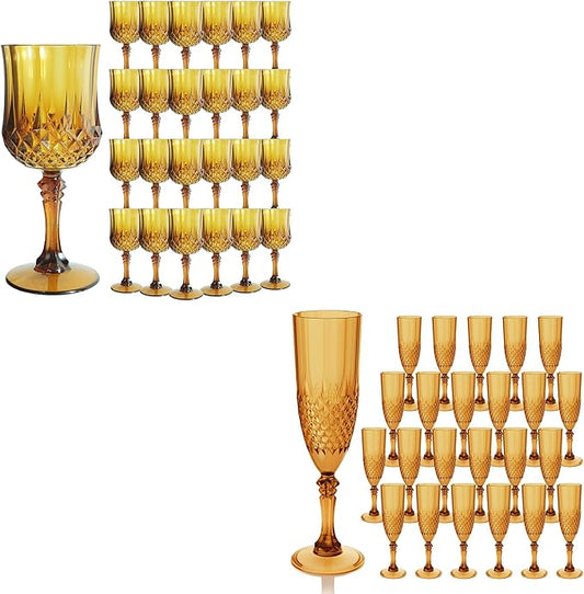 Plastic Wine Glasses，Plastic Goblets Vintage Style Cordial Drinking Glasses for Wedding Reception, Grand Event Party Supplies