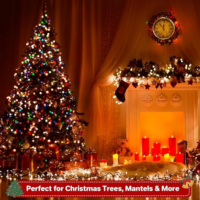 FairyGlim 100 LED Christmas String Lights, 33 FT Connectable Waterproof String Lights Green Wire with Timer Memory Function & 8 Modes, for Indoor Outdoor Xmas Trees Party Garden, 33 FT Multicolor