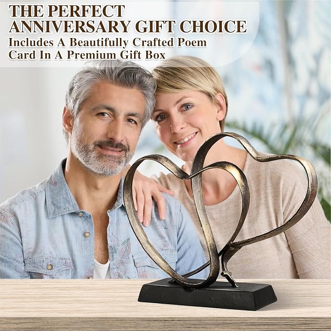 Anniversary Wedding Gifts for Couple Her Iron Heart Sculpture | Religion Decor 1st to 60th Valentines Day Gift for Wife Husband Includes Present Box and Poem Card
