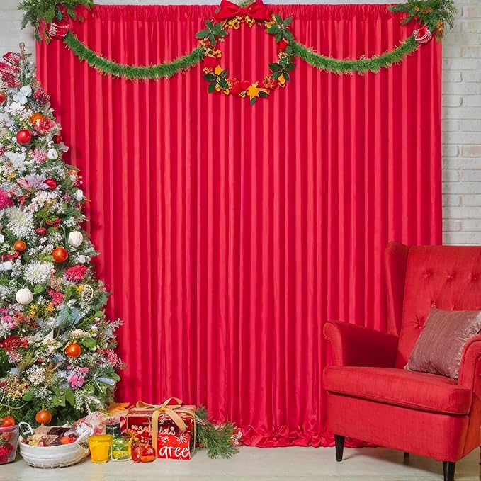 Red Backdrop Curtains 8 Panels-Wrinkle-Free Polyester Photography Drapes Party Photo Backgrounds for Wedding Christmas Photo Backdrops- 32 X10FT (Red)