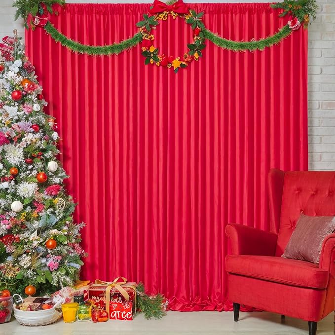 Red Backdrop Curtains 8 Panels-Wrinkle-Free Polyester Photography Drapes Party Photo Backgrounds for Wedding Christmas Photo Backdrops- 32 X10FT (Red)