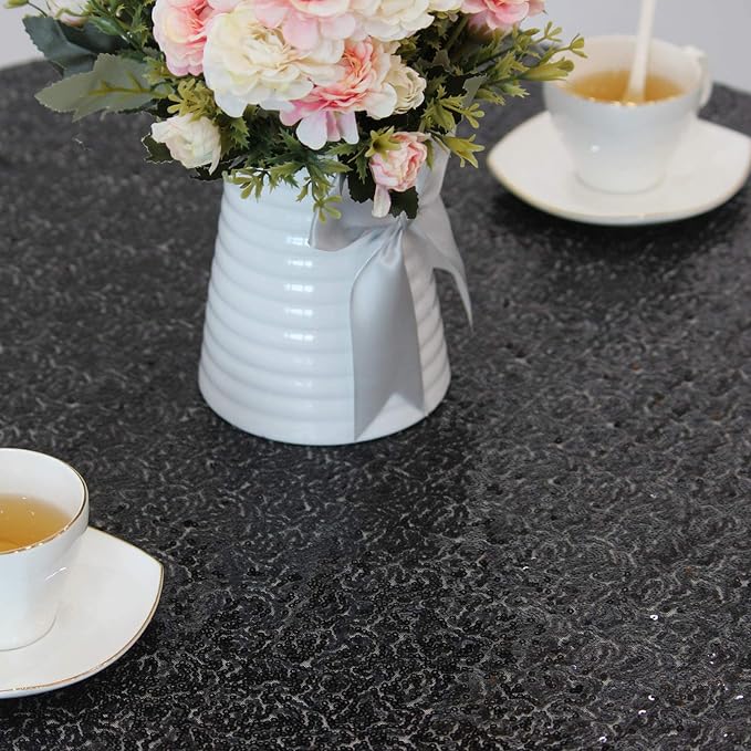 60 x 102 Inch Black Sequin Tablecloth Rectangle Sparkle Table Cover for Wedding Birthday Party Halloween Decoration