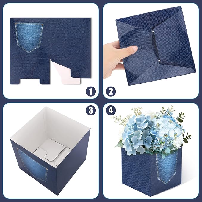 12 Pack Denim Baby Shower Centerpieces Decorations Blue Jean Party Flower Boxes Cowboy Western Baby Boy Shower Decor Gender Reveal Flower Boxes Photo Props Party Supplies