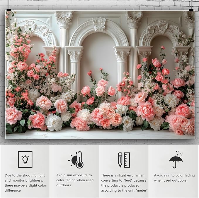 YongFoto Opulent European Archway Wall 8x6.5ft Blooming Rose Flower Elegant Romantic Retro Photography Background Birthday Bridal Shower Wedding Party Banner Portrait Photoshoot Wallpaper Photo Booth