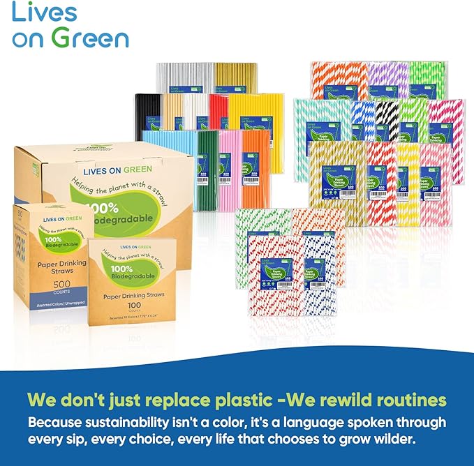 Disposable 7.75" Colorful Paper Drinking Straws Bulk 2000 Counts, 10 Assorted Colors, Eco & Compostable - for Cocktail, Holiday Party, Restaurant, Bar Supply