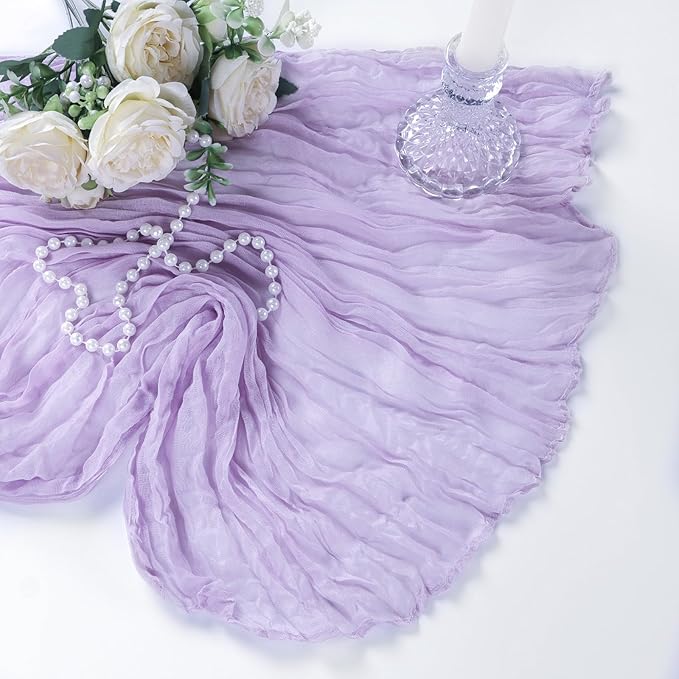 6 Pack Lilac Purple Cheesecloth Table Runner 10Ft Spring Lavender Gauze Cheese Cloth Table Runner 35x120 Inch Boho Sheer Rustic Fabric for Holiday Party Decor Baby Shower Wedding Home Decorations
