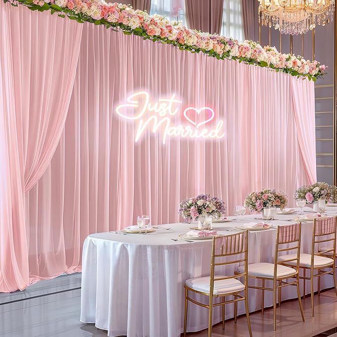 30ft x 10ft Peach Pink Backdrop Curtains, Wrinkle-Free Sheer Chiffon Fabric Photo Backdrop Drapes for Wedding Arch Party Ceremony Stage Photography Decorations