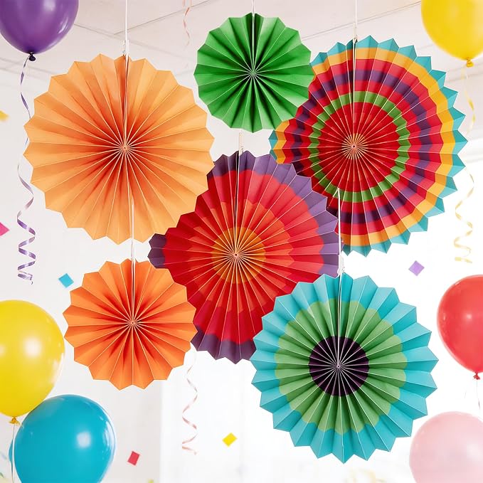 SUNBEAUTY Fiesta Party Mexican Birthday Party Decorations, Cinco De Mayo Hanging Paper Fans for Birthday Wedding Birthday Hanging Swirls Hispanic Heritage Month Decor Supplies