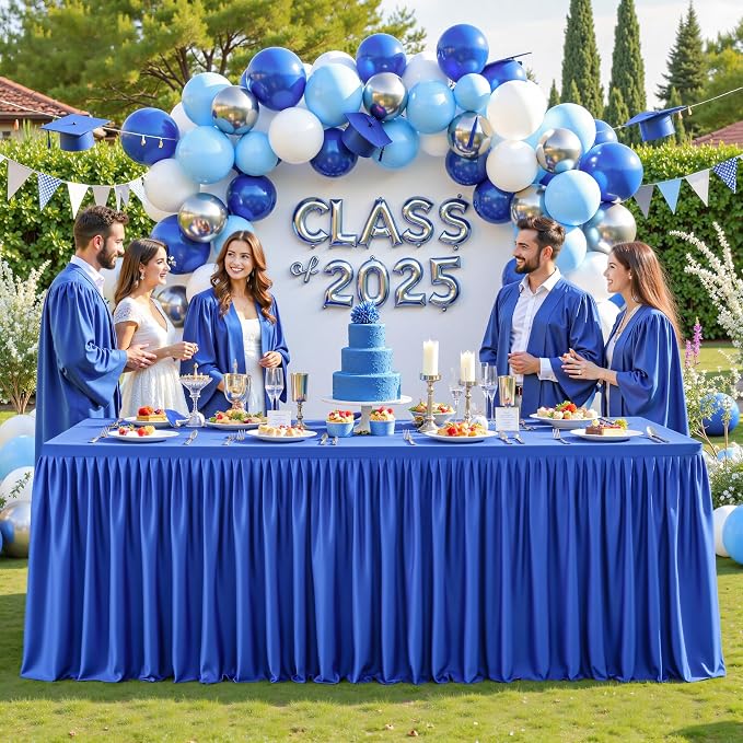 PARTISKY 1 Pack Royal Blue Tablecloths for Rectangle Tables 6ft, Wrinkle Resistant Spandex Table Cover Fitted Stretch Table Cloth with Pleated Ruffle Skirts for Party Banquet Dining Birthday Wedding