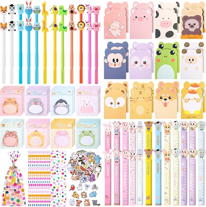 170 Pcs 24 Set Stationery Party Favors for Kids Return Gifts for Birthday Party with Cute Sticky Notes for School Birthday Goodie Bags Gift Rewards Prizes Bulk Office Supplies