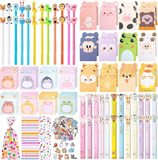170 Pcs 24 Set Stationery Party Favors for Kids Return Gifts for Birthday Party with Cute Sticky Notes for School Birthday Goodie Bags Gift Rewards Prizes Bulk Office Supplies