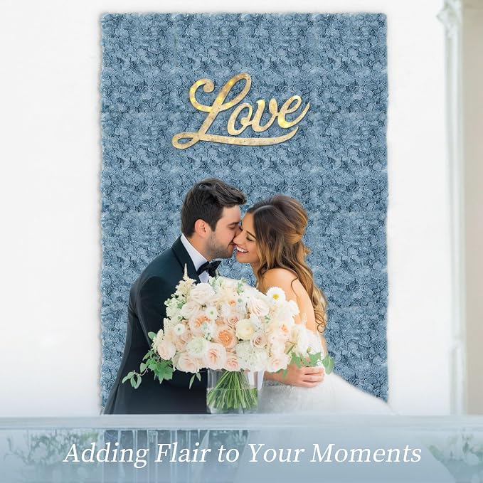 BLOSMON Flower Wall Panel Backdrop - 12 Pcs 24 x 16 Inch Dusty Blue Artificial Hydrangea Floral Backdrop for Wedding Party Baby Bridal Shower Decor, Hanging Fake Silk Hydrangea Wall DIY Decoration