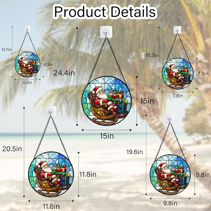 DASTOLL Stained Glass Window Hanging - Santa Claus Gift BoxSuncatcher for Doors Home Christmas Decoration Winter Sun Catcher Thanksgiving New Year Birthday Gift for Women Men Mom Nana 11.8 in