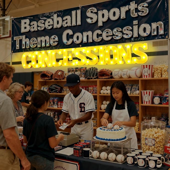 Aurelema 11 Pcs Concessions Large LED Letter Sign Lights Battery Powered Baseball Party Decorations for Baseball Party Gift Tabletop