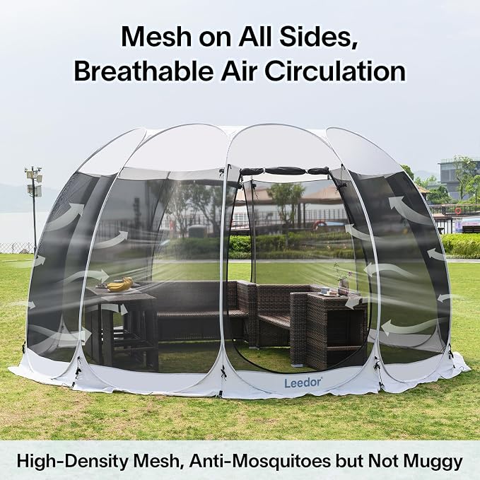 LEEDOR Pop Up Screen House, 6-10-15 Person Outdoor Screen Tent，Camping Screen Room with Carry Bag, Screened Gazebo with Mosquito Netting, Instant UV Resistant Sun Shelter for Garden, Patio, Backyard