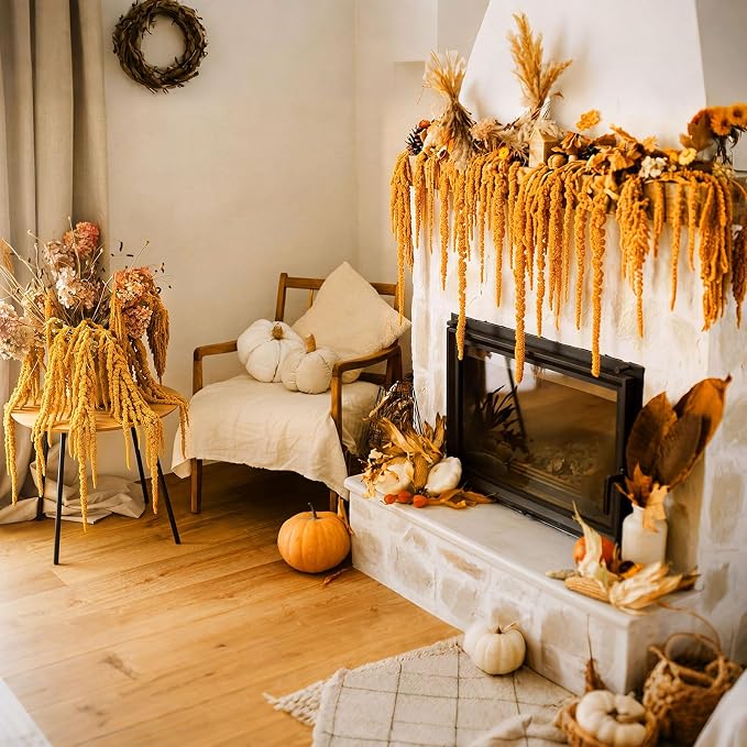 Suncalla 12 Pcs Orange Spring Natural Dried Amaranthus Hanging Flowers Amaranthus Artificial Flowers for Wedding Arch Bouquet Floral Garland Wall Home Decoration (23 Inch)