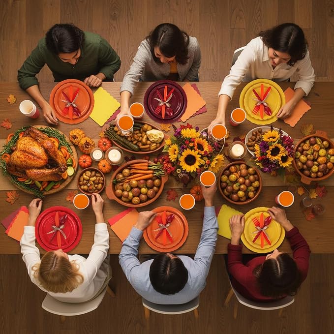 Ziliny 350 Pcs Fall Thanksgiving Plates and Napkins, 50 Guest Autumn Party Supplies Include Scalloped Paper Plates Napkins Cups Plastic Spoons Forks Knives Disposable Tableware Set for Harvest Party