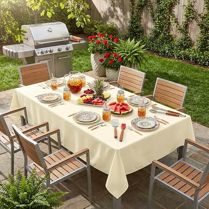 sancua Rectangle Tablecloth - 60 x 120 Inch - Stain and Wrinkle Resistant Washable Polyester Table Cloth, Decorative Fabric Table Cover for Dining Tables, Buffet Parties and Camping, Beige