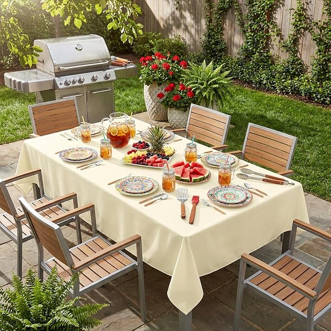 sancua Rectangle Tablecloth - 70 x 90 Inch - Stain and Wrinkle Resistant Washable Polyester Table Cloth, Decorative Fabric Table Cover for Dining Tables, Buffet Parties and Camping, Beige