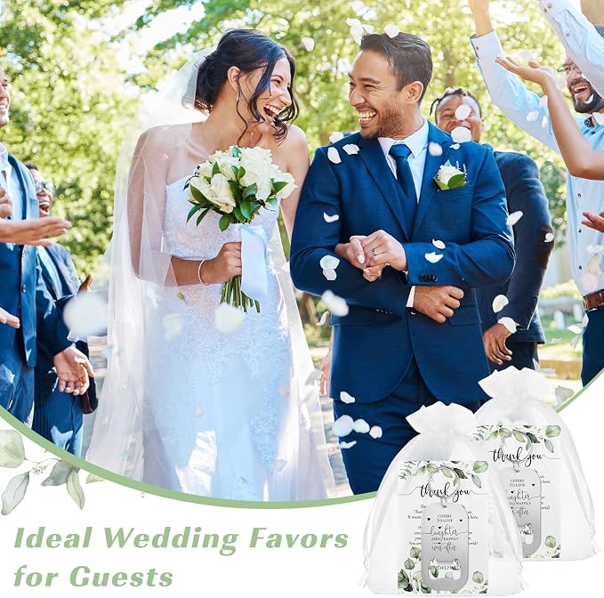 Reallnaive 100 Sets Wedding Gifts for Guests Cheers to Love Laughter and Happily Ever After Opener Beer Opener Keychain Bottle Opener Keychain Thank You Card Organza Bags Bridal Shower Souvenirs