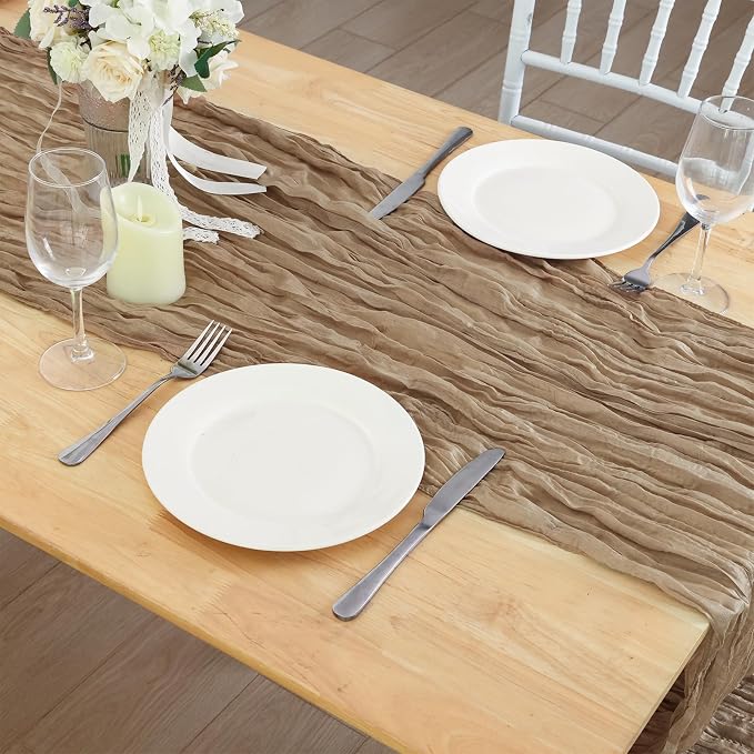12 Pack Nude Cheesecloth Table Runner 120 Inch 10FT Cheese Cloth Runners for Wedding Decoration, Boho Decor, Retro Decorations