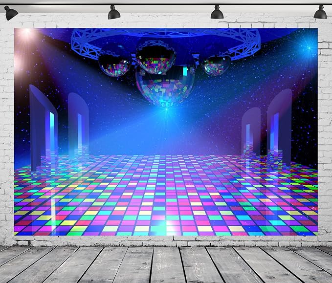 BELECO 12x8ft Fabric Disco Party Backdrop Vintage 70s 80s 90s Disco Ball Stage Backdrop Night Club Neon Music B'Day Backdrop Disco Theme Decor Let's Glow Crazy Backdrop Studio Props (Retro-11-1280)