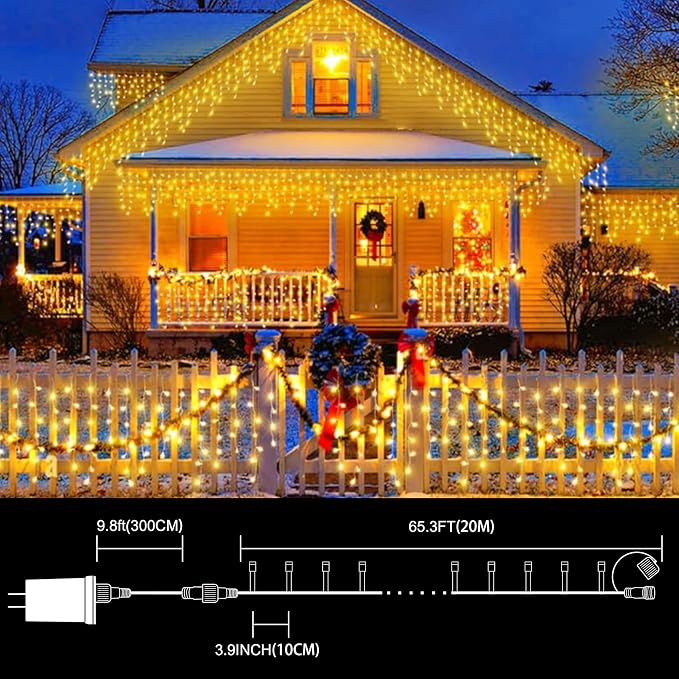 LAMPHOME 66ft Christmas Decorative Mini Lights,200 LED Transparent Wire Fairy Starry String Lights Plug in, 16 Lighting Modes, for Indoor Outdoor Xmas Tree Wedding Party Decoration (Warm White)