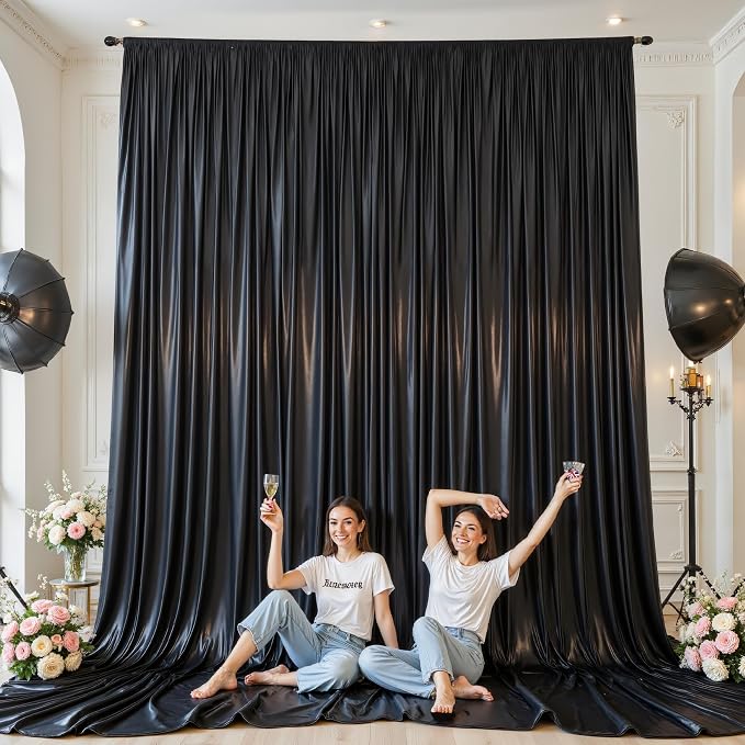 20x10ft Black Glitter Backdrop Curtain for Parties, Wrinkle Free Satin Photo Backdrop Drapes 4 Panels 5x10FT Shimmer Back Drop Cloth for Wedding Birthday Baby Shower Photography Background Decor