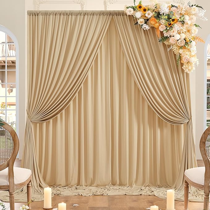 10ft x 8ft Wrinkle Free Champagne Backdrop Curtains for Parties, Thick Fabric Photo Backdrop Drapes for Weddings Photography Birthday Party Backgrpund Decor
