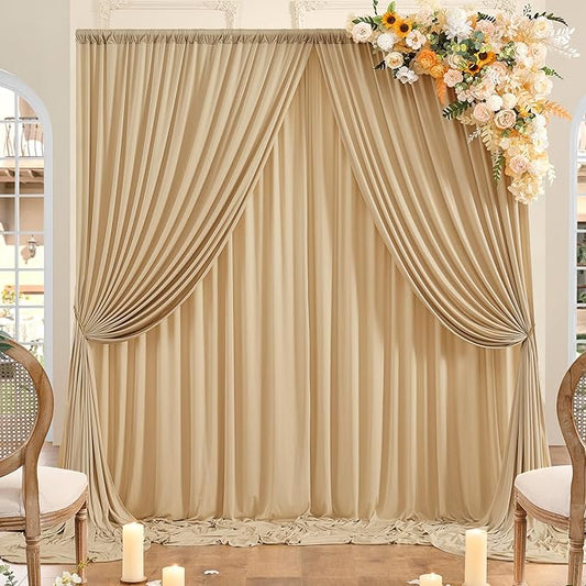 20ft x 10ft Wrinkle Free Beige Backdrop Curtains for Parties, 4 Panels 5x10ft Thick Nylon and Polyester Photo Backdrop Drapes for Wedding Birthday Party Photography Background Backdrop Stand