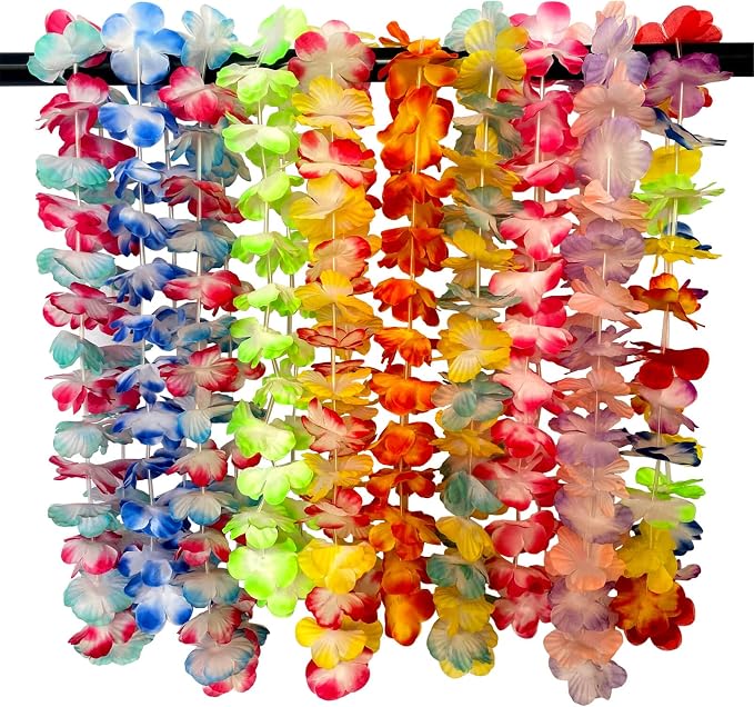 100 Counts Hawaiian Leis Flower for Luau Theme Party Decorations - Bulk Set of Silk Flower Necklace Leis Tropical Theme Party Favors Birthday Decorations Assortment