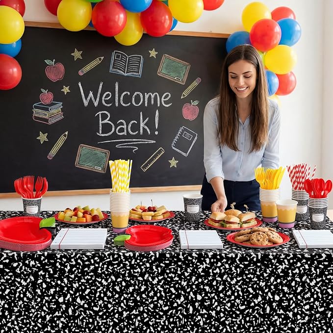 Vesici 452 Pcs Back to School Party Decorations Apple Paper Plates Napkins Cups Tablecloths Tableware Set for First Day of School Preschool Kindergarten Teacher Classroom Party Supplies