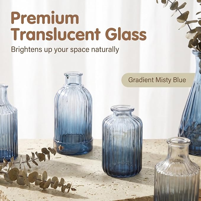 Mini Bud Vases Centerpieces for Tables,Clear Bud Vases for Flowers,Small Flower Vases Suitable for Birthday Party,Anniversary,Wedding Reception,Baby Shower (GradBlue, 12PCS)