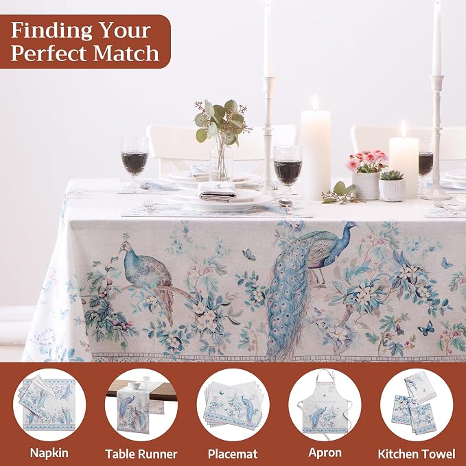 Maison d' Hermine Premium Table Cloth Rectangle Table 100% Combed Cotton 90 x 70 Inches Tablecloth Reusable Decorative for Dining Room, Farmhouse, Party, Festive & Wedding - Peacock Utopia - Orginal
