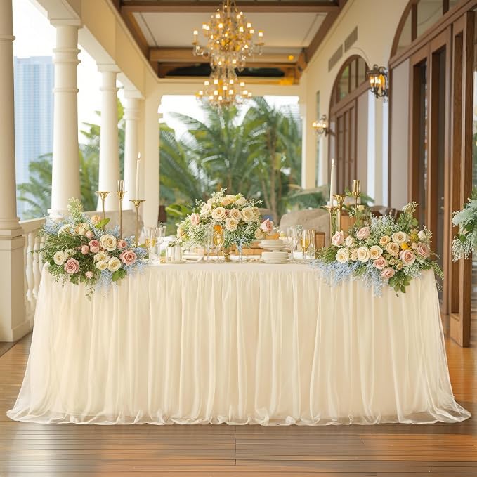HB HBB MAGIC Champagne Table Cloth Spandex Table Covers 6ft Fitted Tulle Tablecloth Rectangular Desk Skirt Stretch Table Cloths Covers Party Banquet Birthday Baby Shower Wedding Table Cloth, 2 Pack