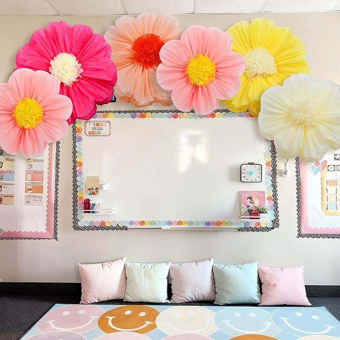 Chunful 5 Pcs 30'' 24'' Gaint Colorful Tissue Paper Flowers Decoration Large Hanging Tissue Paper Pom Poms Decor for Mexican Fiesta Birthday Bachelorette Wedding Baby Shower Bridal Shower Party Decor