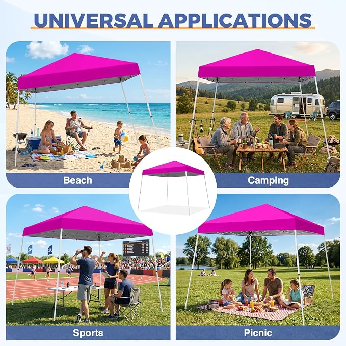 COOS BAY 10x10 Pop Up Canopy Tent, Portable Outdoor Shelter with Carry Bag for Tailgate, Party, Beach, Picnic, and Camping, 10x10 Base 8x8 Top, Pink